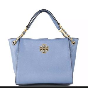 Tory Burch (82303) Britten Mini Bluewood Pebbled Leather Crossbody Tote Handbag